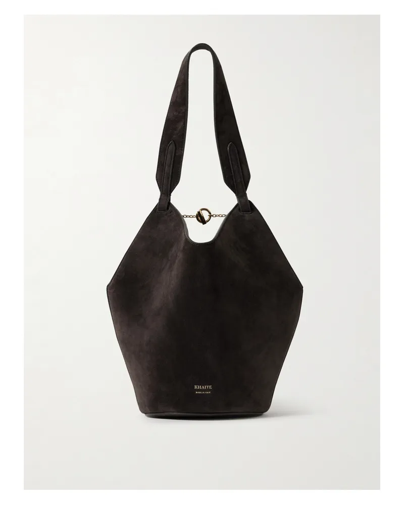 KHAITE Lotus Mini Suede Tote - Brown Brown