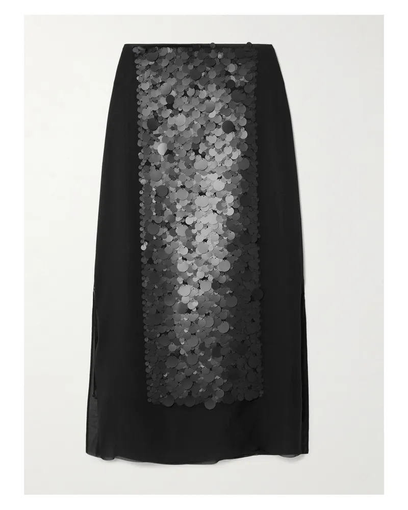Joseph Cambo Pailette-embellished Crepe De Chine Midi Skirt - Black Black