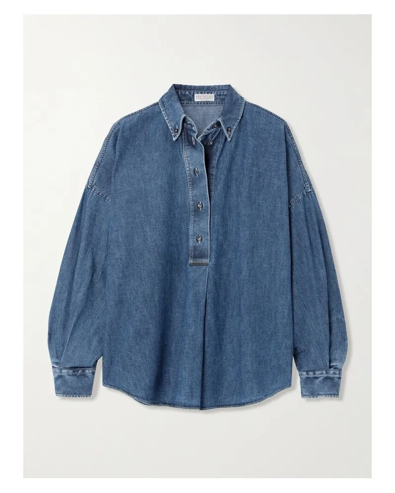 Brunello Cucinelli Jeanshemd Mit Zierperlen - Blau Blau