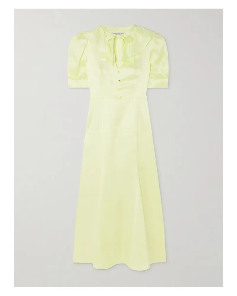 Alessandra Rich Midikleid Aus Seidensatin Mit Raffungen Und Schleife - Gelb Gelb