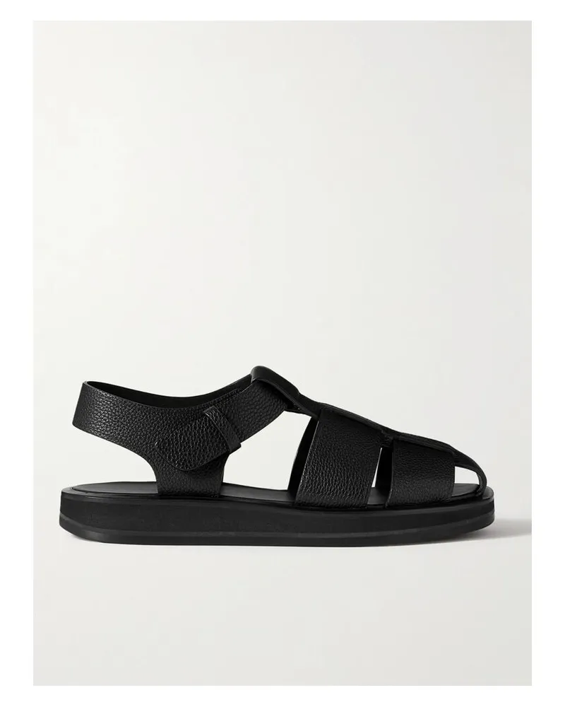 The Row Fisherman Sandalen Aus Strukturiertem Leder In Flechtoptik - Schwarz Schwarz