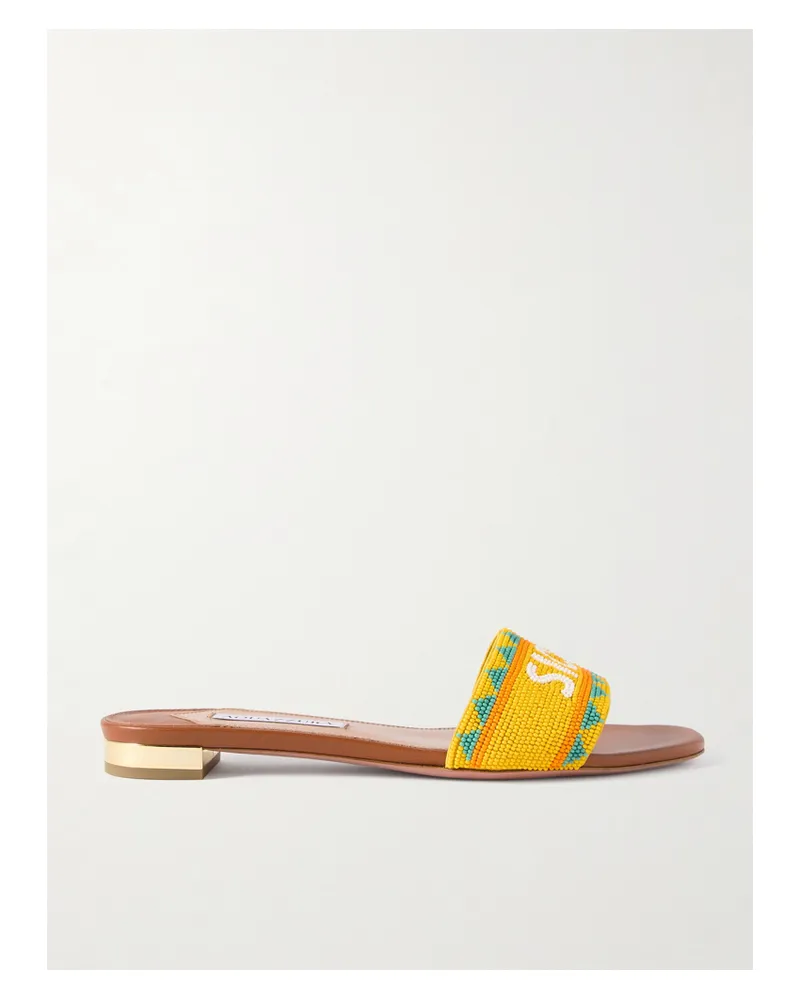 Aquazzura Sicily Pantoletten Aus Leder Mit Zierperlen - Braun Braun