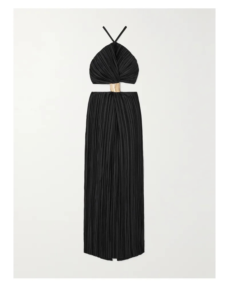 Cult Gaia Mitra Neckholder-robe Aus Plissiertem Satin Mit Cut-outs Und Verzierungen - Schwarz Schwarz