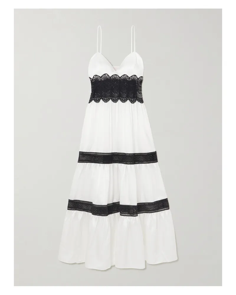 Loretta Caponi Demi Midikleid Aus Seidensatin Mit Spitzeneinsätzen - Weiß Weiß
