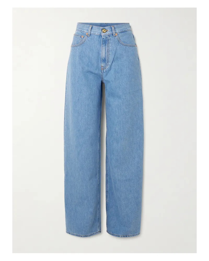 Blazé Milano Nariida Java Embroidered High-rise Wide-leg Jeans - Blue Blue