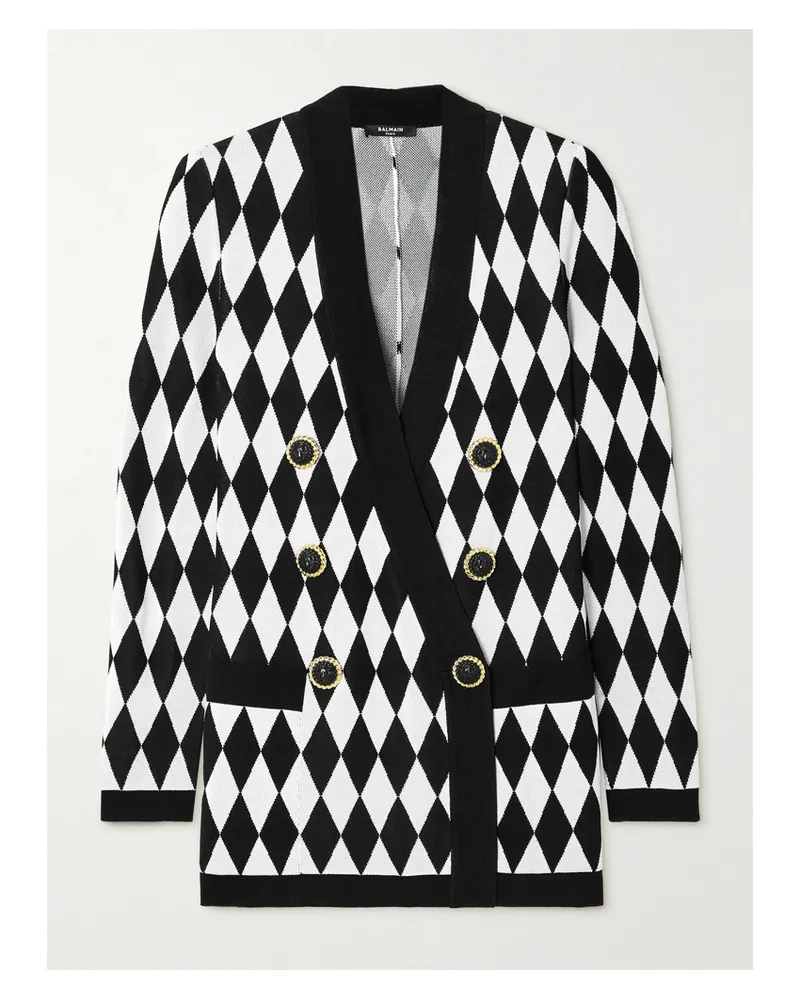 Balmain Doppelreihiger Blazer Aus Jacquard-strick Mit Rautenmuster - Weiß Weiß