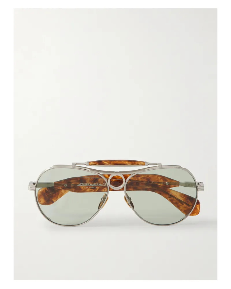 Jacques Marie Mage Aspen Silberfarbene Pilotensonnenbrille Mit Details Aus Azetat Silber