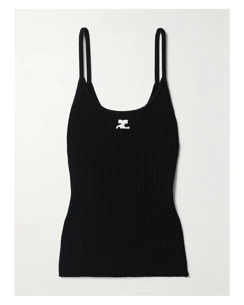 Courrèges Reedition Tanktop Aus Rippstrick Mit Applikation - Schwarz Schwarz