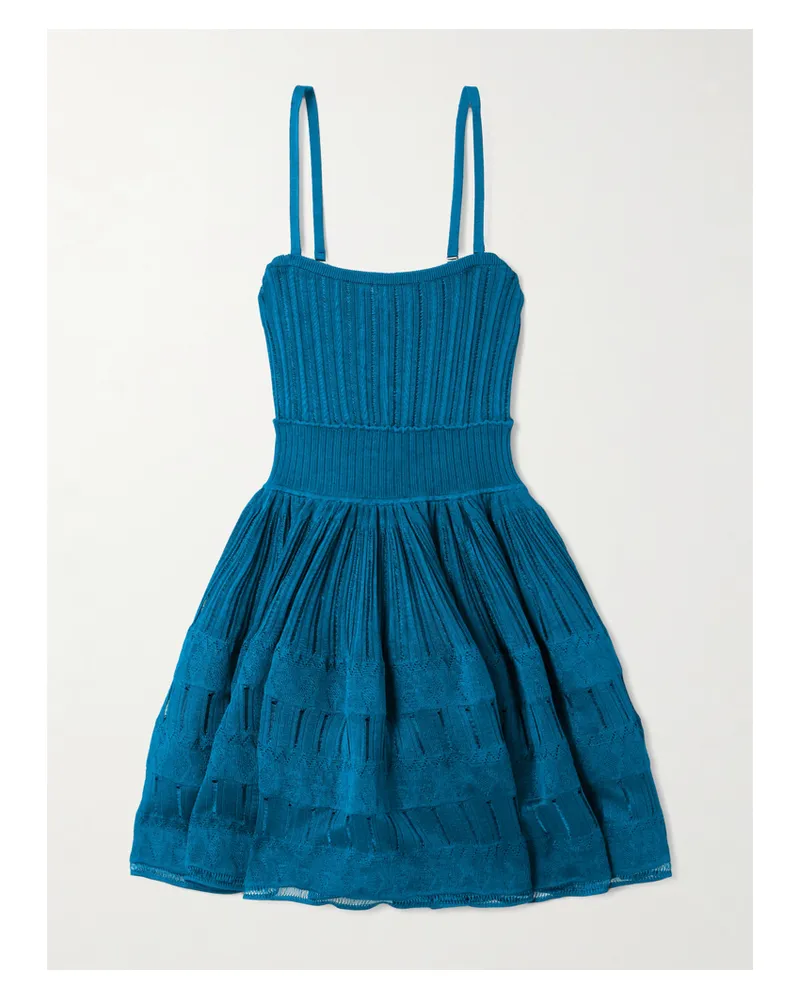 Alaïa Tiered Pointelle-knit Mini Dress - Blue Blue