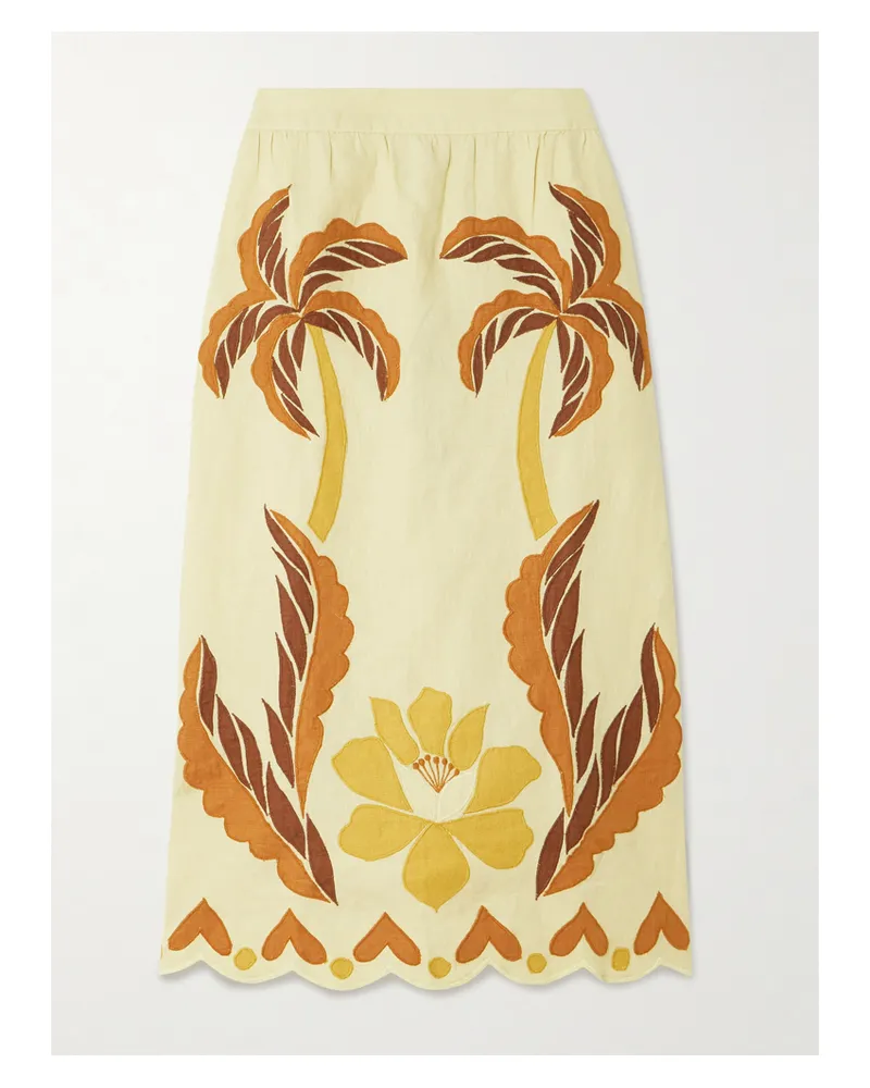 FARM Rio Summer Midirock Aus Leinen Mit Applikationen Und Wellenkante - Neutral Neutral