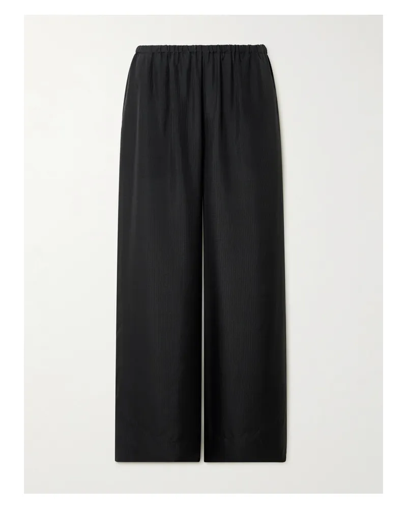 St. Agni Textured-silk Wide-leg Pants - Black Black