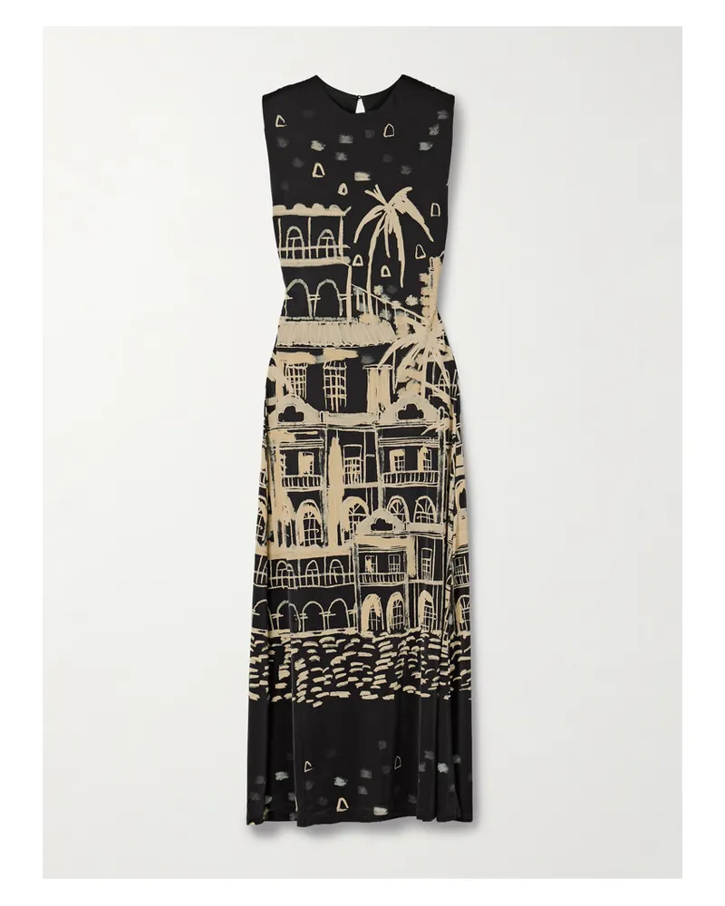 Johanna Ortiz Cardinal Direction Printed Satin-jersey Maxi Dress - Black Black