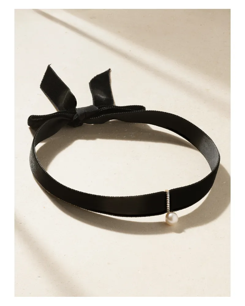 MATEO Lady Velvet, 14-karat Gold, Pearl And Diamond Choker - Black Black