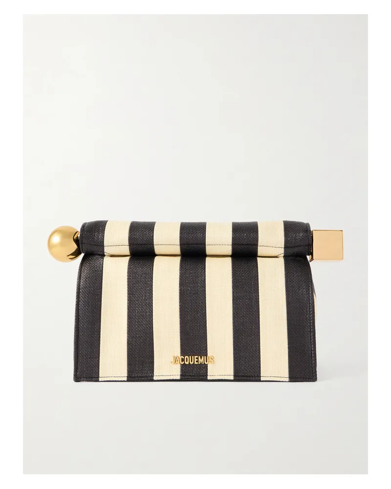 Jacquemus Rond Carré Gestreifte Tote Aus Webstoff Mit Lederbesätzen - Schwarz Schwarz