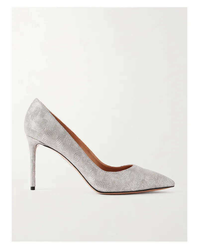 Aquazzura Purist 85 Metallic Leather Pumps - Silver Silver