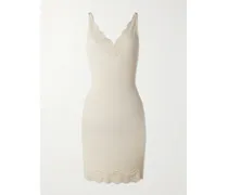 Lace-trimmed Ribbed Silk-jersey Mini Dress - Neutrals