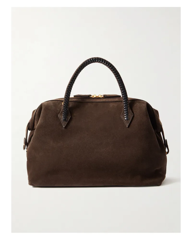 Métier Perriand City Medium Braided Leather-trimmed Suede Tote - Brown Brown