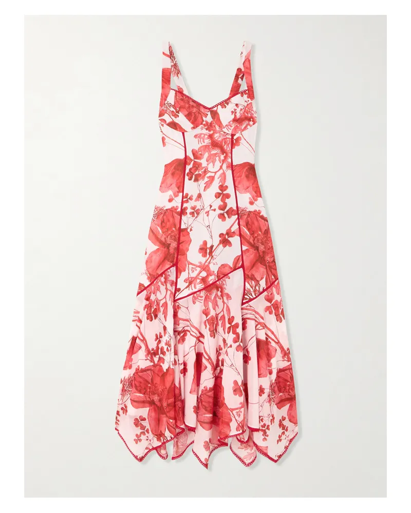 Charo Ruiz Yurik Midikleid Aus Voile Aus Einer Baumwollmischung Mit Guipure-spitzenbesätzen Und Blumenprint - Rot Rot