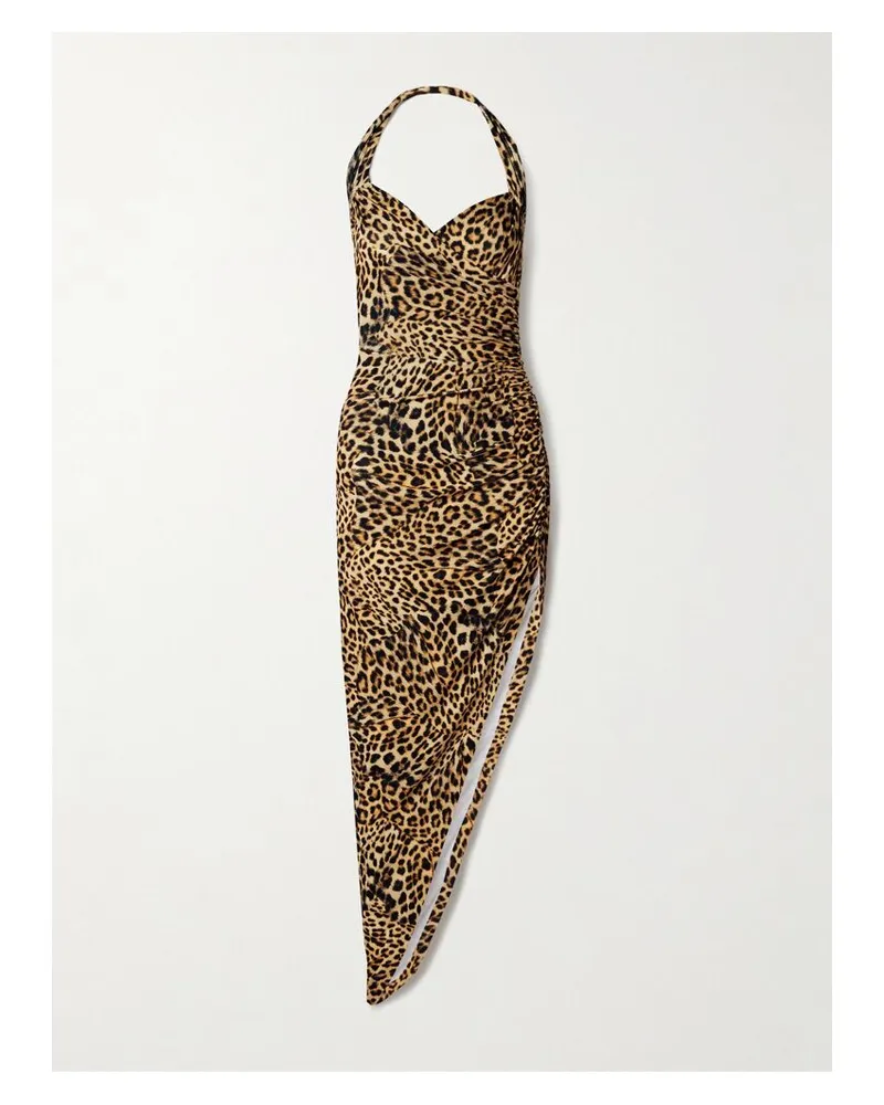Norma Kamali Cayla Neckholder-robe Aus Stretch-jersey Mit Leopardenprint Und Raffungen - Animal-Print Animal-print