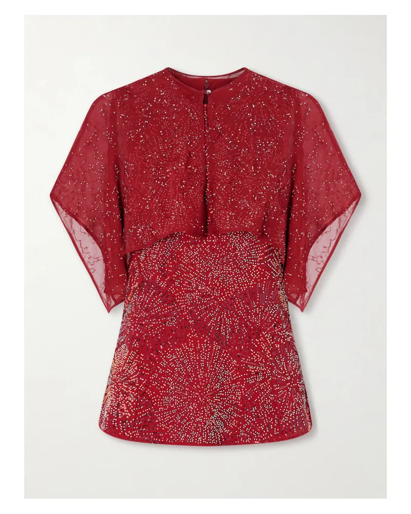 Paco Rabanne Bead-embellished Crepe And Chiffon Blouse - Red Red