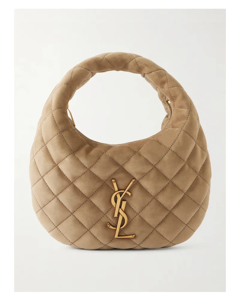 Saint Laurent Icarino Quilted Suede Shoulder Bag - Neutrals Neutrals