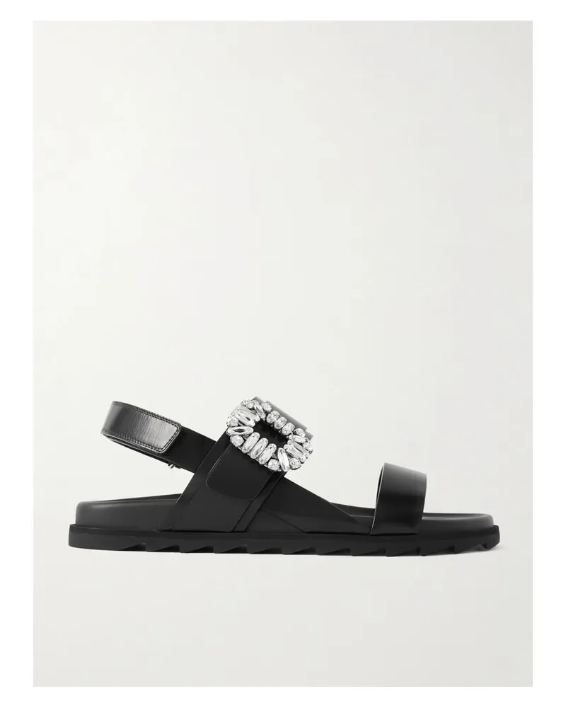 Roger Vivier Slidy Viv Slingback-sandalen Aus Leder Mit Kristallen - Schwarz Schwarz