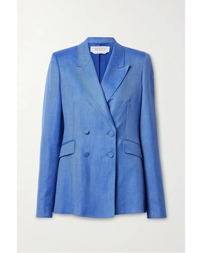 Gabriela Hearst Stephanie Doppelreihiger Blazer aus Twill aus einer Mischung aus Wolle, Seide und Leinen Blau