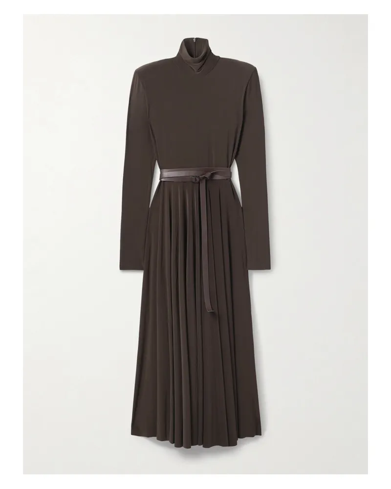Norma Kamali Midikleid Aus Stretch-jersey Mit Stehkragen Und Gürtel - Braun Braun