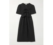 Midikleid Aus Stretch-baumwollpopeline Mit Bindegürtel Und Schleifen - Schwarz