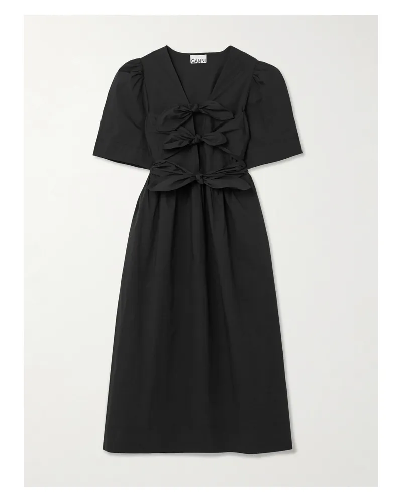 Ganni Midikleid Aus Stretch-baumwollpopeline Mit Bindegürtel Und Schleifen - Schwarz Schwarz