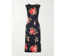 Florlal-print Satin Midi Dress - Black