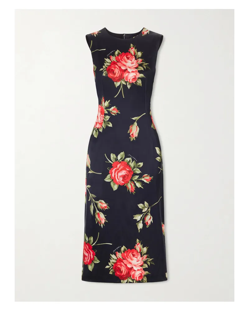 Dolce & Gabbana Florlal-print Satin Midi Dress - Black Black