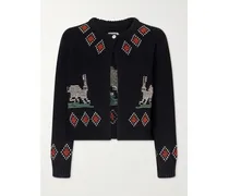 Bunny Jacquard-knit Wool Cardigan - Black