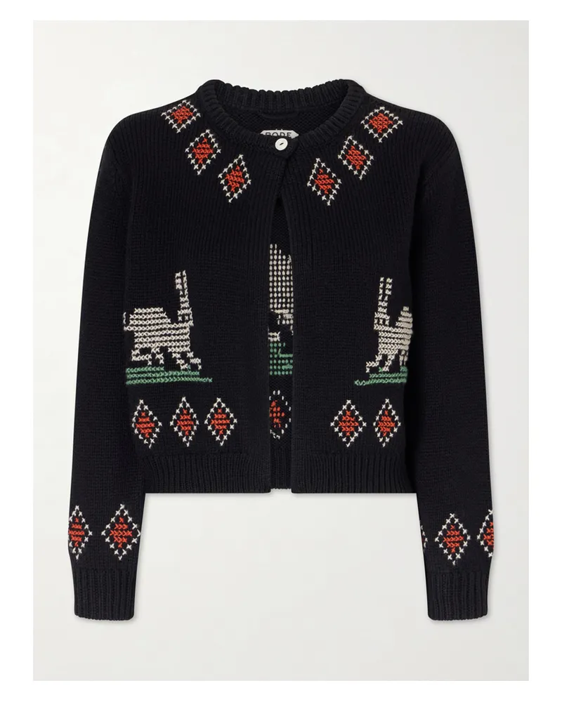 BODE Bunny Jacquard-knit Wool Cardigan - Black Black