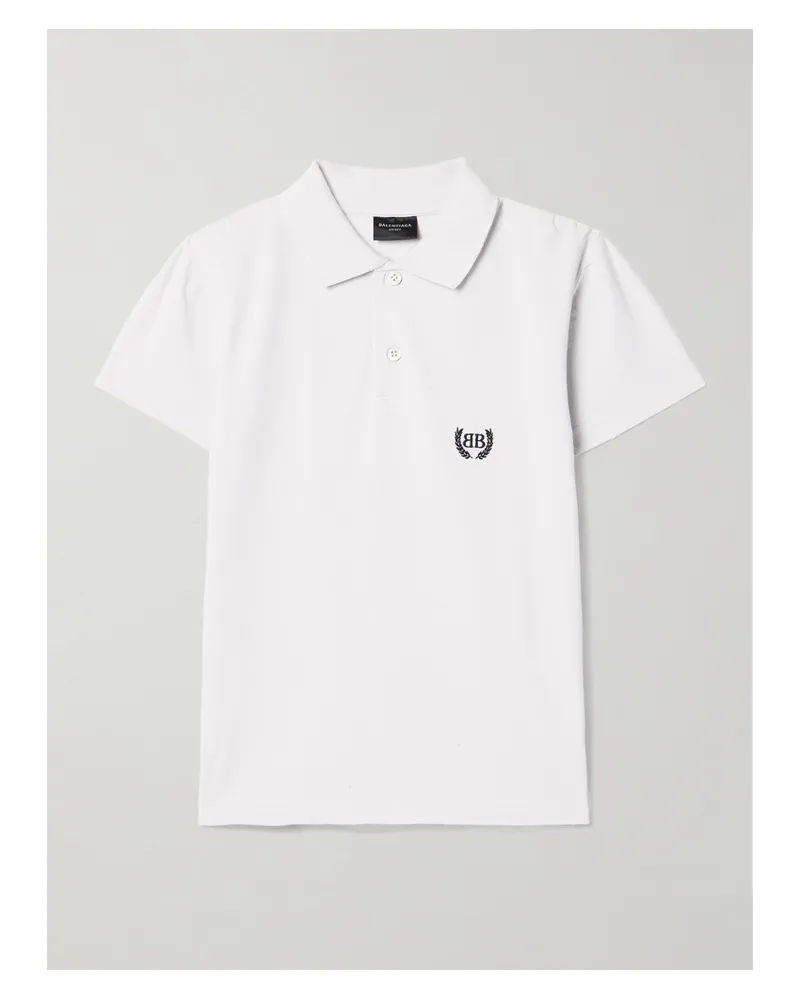 Balenciaga Distressed Embroidered Cotton-piqué Polo Shirt - Off-white Off-white