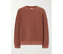 Metallic Open-knit Cotton-blend Sweater - Red