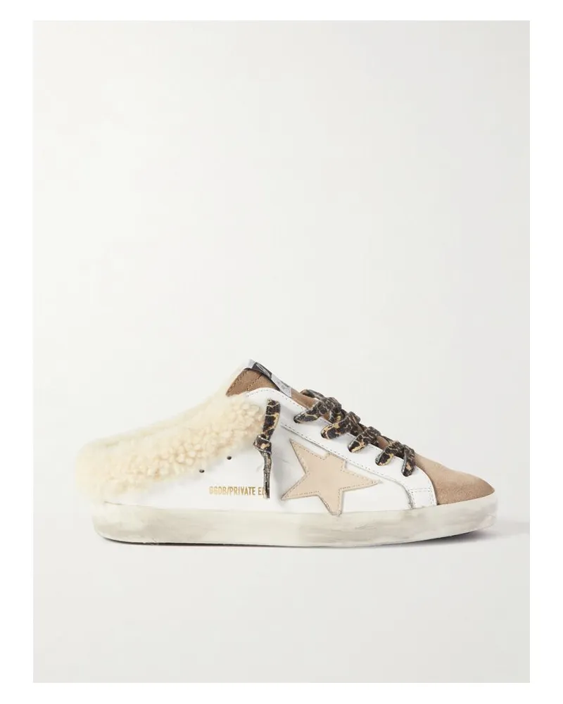 Golden Goose Superstar Sabot Slip-ons Aus Leder Und Veloursleder Mit Shearling-futter Und Distressed-details - Weiß Weiß
