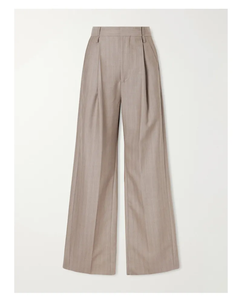 Victoria Beckham Pleated Wool Wide-leg Pants - Gray Gray