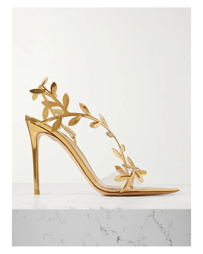 Gianvito Rossi Flavia 150 Slingback-sandalen Aus Metallic-leder Und Pvc - Gold Gold