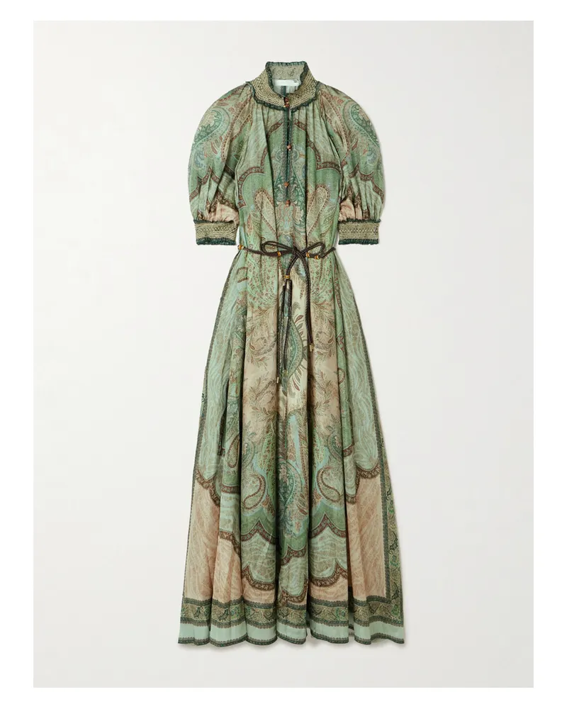 Zimmermann Wanderlust Midikleid Aus Bedruckter Habotai-seide Mit Raffungen Und Gürtel - Blau Blau