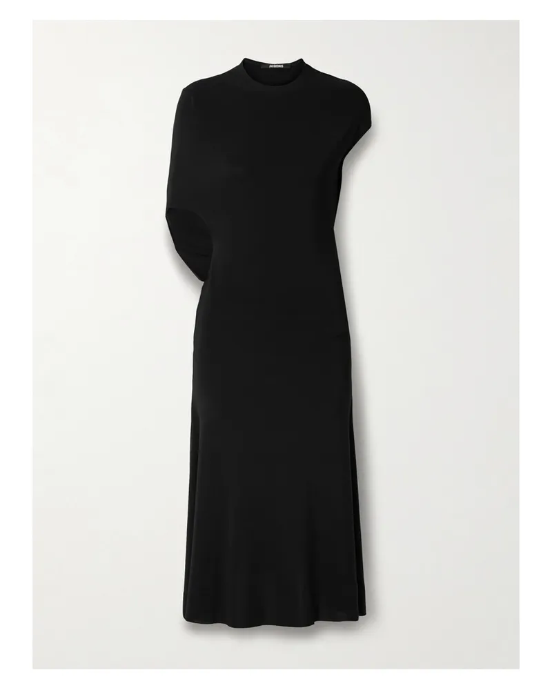 Jacquemus La Robe Salerno Asymmetric Open-back Stretch-jersey Midi Dress - Black Black