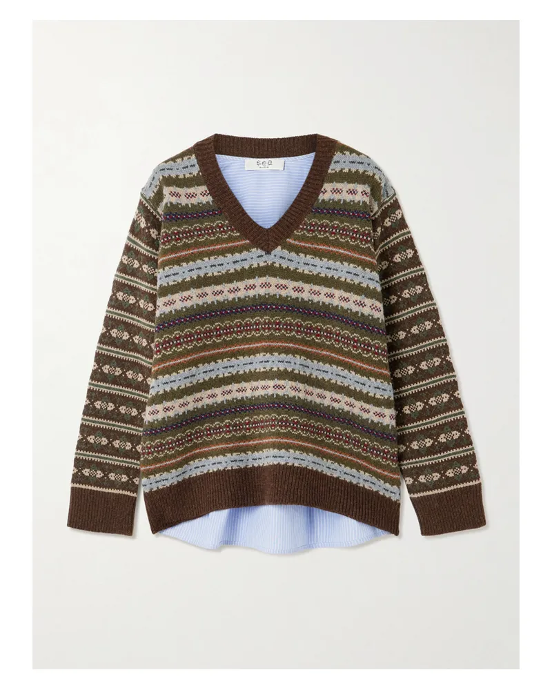 Sea Ciara Pullover Aus Wolle Mit Fair-isle-muster Und Gestreifter Baumwollpopeline - Mehrfarbig Mehrfarbig