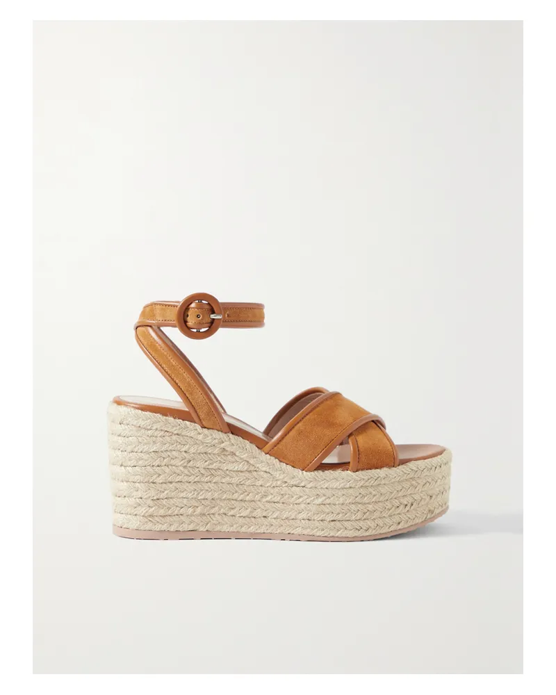 Gianvito Rossi 45 Espadrille-wedges Aus Veloursleder Mit Lederbesätzen - Braun Braun