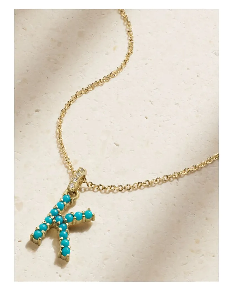 Jennifer Meyer Letter Kette Aus 18 Karat Gold Mit Türkisen Und Diamanten Gold