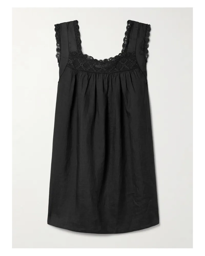 DÔEN Almadia Crochet-trimmed Ramie Mini Dress - Black Black