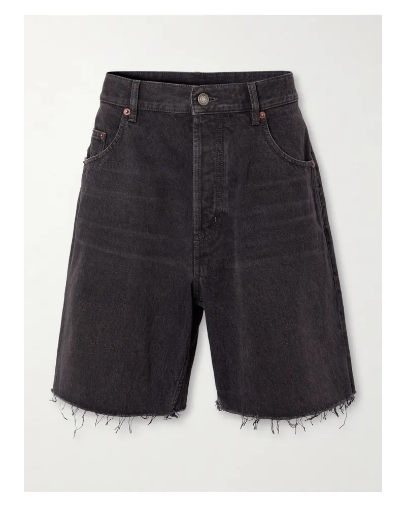 Saint Laurent Frayed Denim Shorts - Black Black