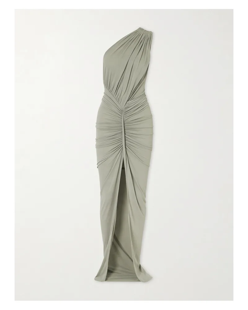 Rick Owens Avra One-shoulder Gathered Stretch-jersey Gown - Green Green