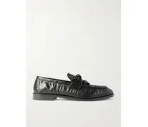 Astaire Knotted Crinkled-leather Loafers - Black