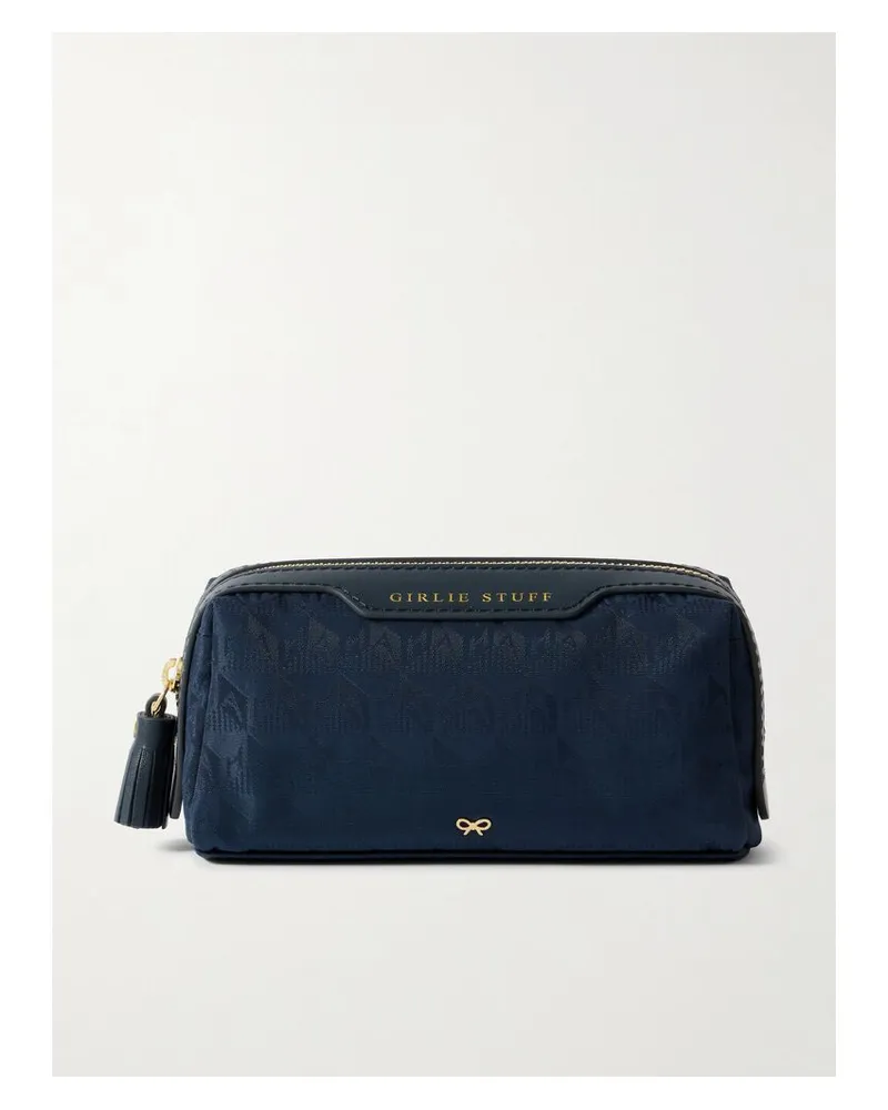 Anya Hindmarch Girlie Stuff Kosmetiktasche Aus Jacquard Mit Lederbesätzen - Blau Blau
