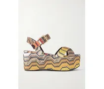 Julia Striped Woven Lurex Platform Sandals - Orange